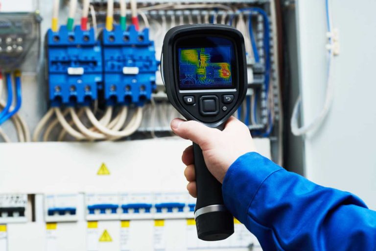 Home Inspectors Of Utah Checking Electric Panel with Infrared Device
